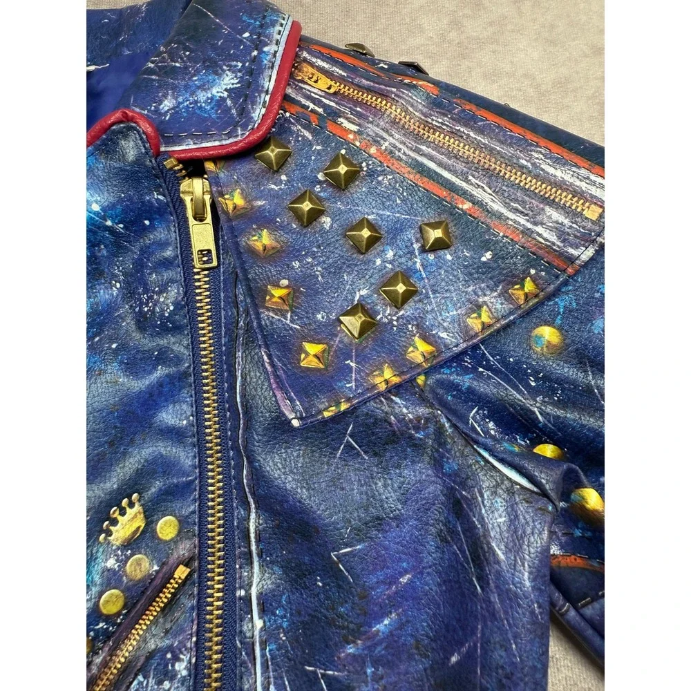 Disney Store Descendants 2 Mai Jacket Kids‎ 5/6 Blue Faux Leather Studded Moto - Picture 7 of 16
